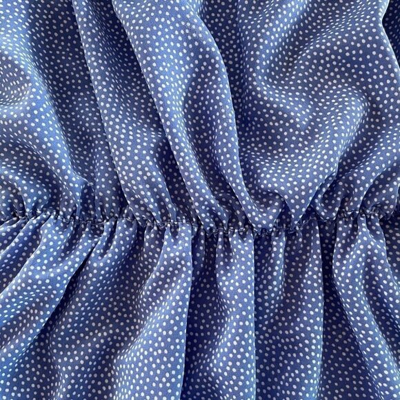 SOLD 🔴 POLKA dot peasant dress fits M-L blue off the shoulders - Picture 4 of 9